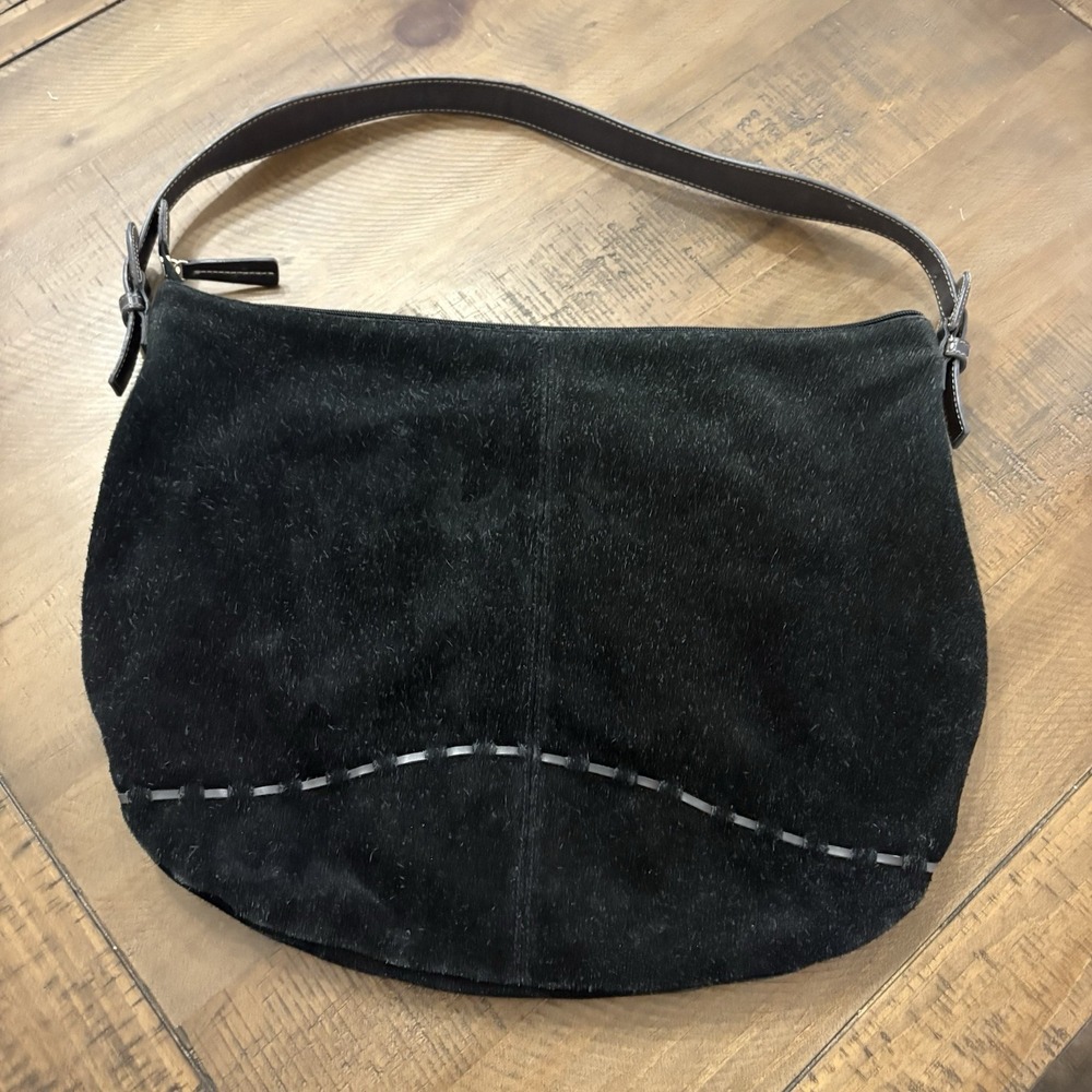 GIANI‎ BERNINI Handbag Black Suede Leather Trim Shoulder Slouch Tote Purse Boho